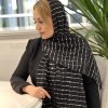 شال لمه مجلسی مشکی با پولک نقره ای