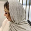 شال پلیسه لمه طرحدار نقره ای بژ