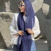 شال حریر استخوانی سرمه ای