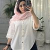 شومیز سفید شیری با پاپیون صورتی