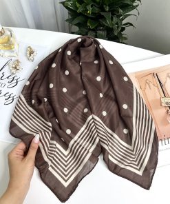 مینی اسکارف خالدار حاشیه قهوه ای استخوانی