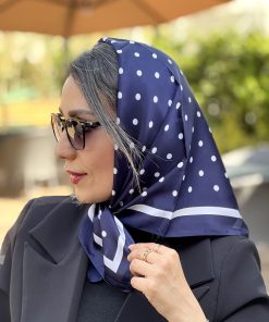 مینی اسکارف ابریشم خالدار سرمه ای