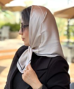 مینی اسکارف ابریشم حاشیه خط کرم