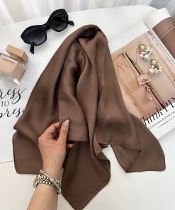 مینی اسکارف ابریشم قهوه ای روشن