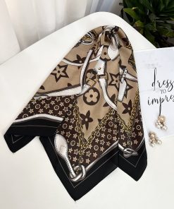 مینی اسکارف ابریشم ال وی قهوه ای