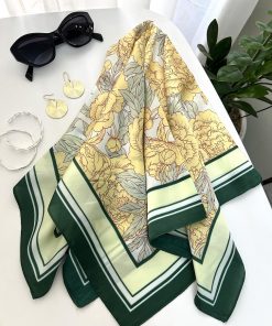 مینی اسکارف ابریشم پیونی زرد