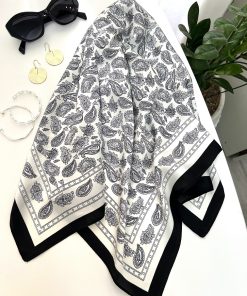 مینی اسکارف ابریشم بته جقه مشکی