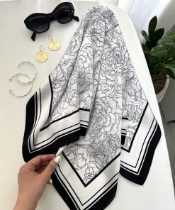 مینی اسکارف ابریشم پیونی سفید