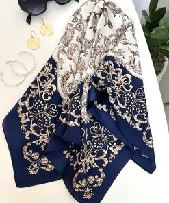 مینی اسکارف ابریشم ورساچ سرمه ای