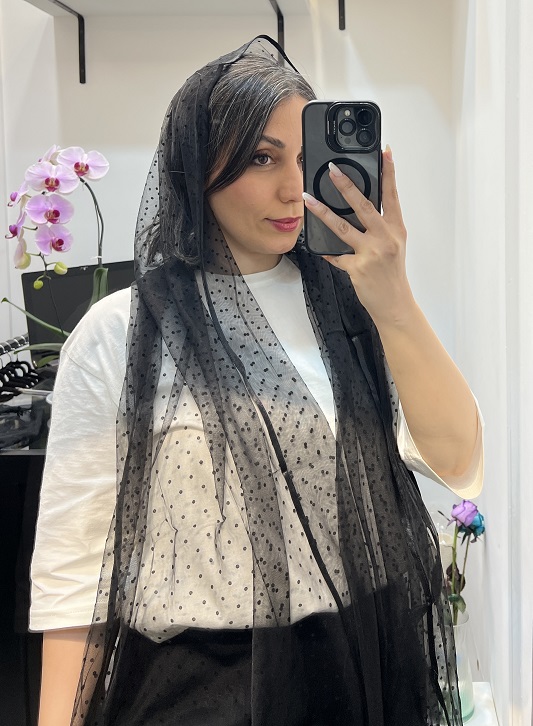 شال حریر خال ریز مشکی وارداتی