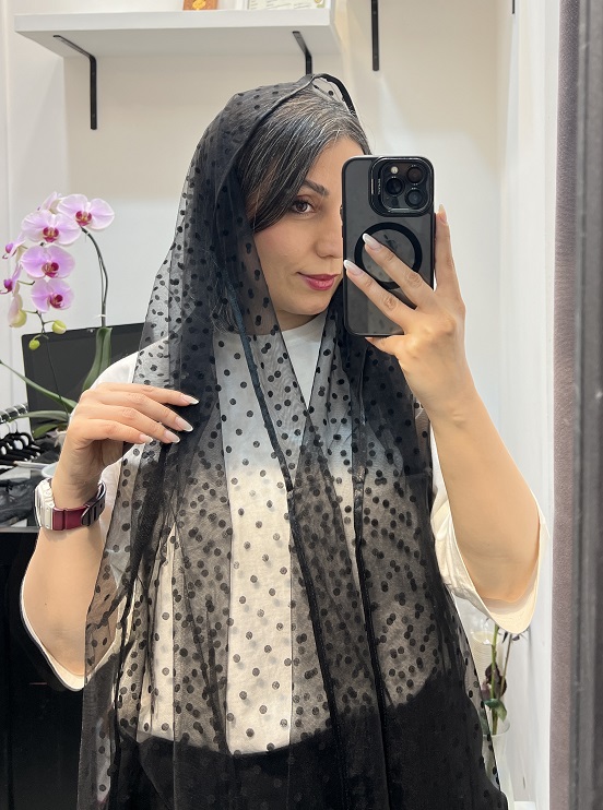 شال حریر خال متوسط مشکی وارداتی