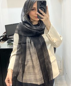 شال حریر میله ای شطرنجی مشکی