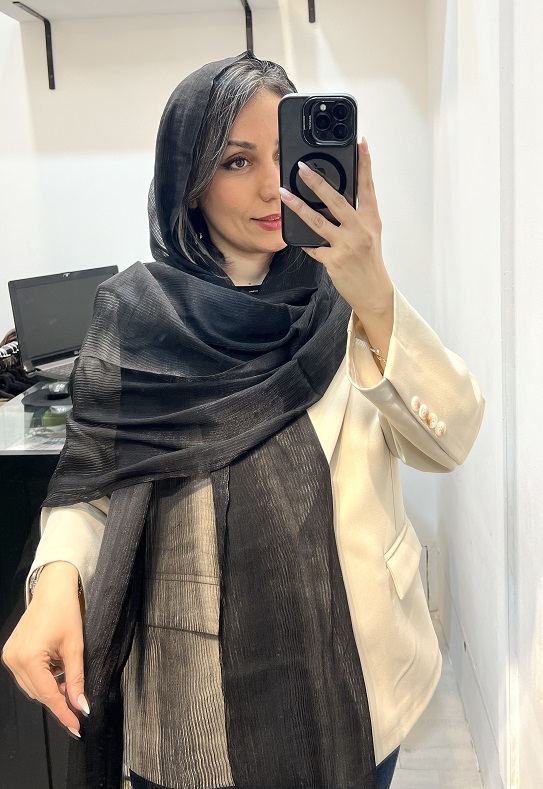شال حریر میله ای کبریتی مشکی