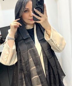 شال حریر میله ای دستک تور خطی مشکی