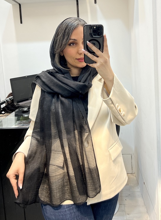 شال حریر میله ای دستک تور مشکی