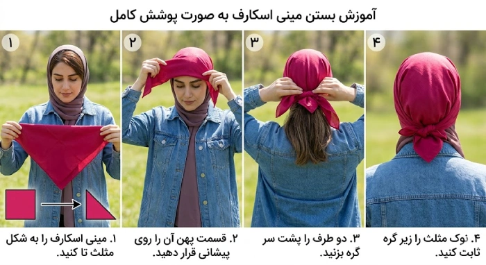 بستن مینی اسکارف با پوشش کامل سر