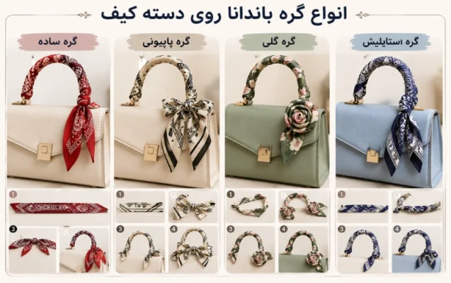 انواع گره باندانا به روی کیف