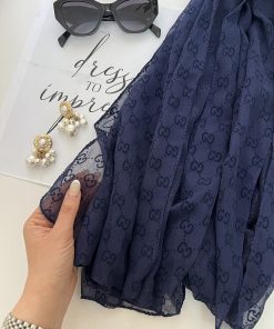 شال حریر مخمل گوچی سرمه ای