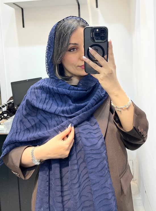 شال حریر مخمل زبرا سرمه ای