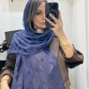 شال حریر مخمل پروانه سرمه ای