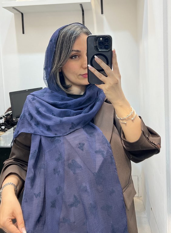 شال حریر مخمل پروانه سرمه ای