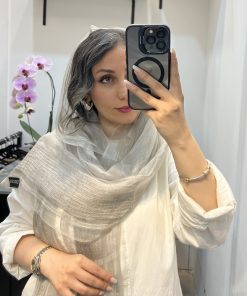 شال حریر میله ای طوسی