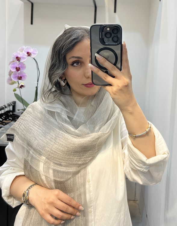 شال حریر میله ای طوسی