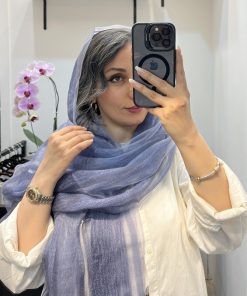شال حریر میله ای آبی سنگشور