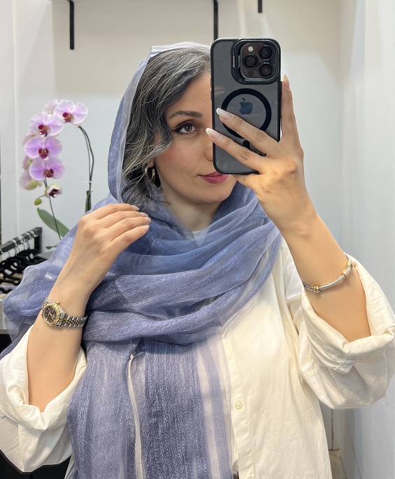 شال حریر میله ای آبی سنگشور