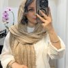 شال دورریش بافت دار کرم نسکافه ای