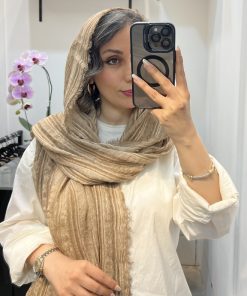 شال دورریش بافت دار کرم نسکافه ای