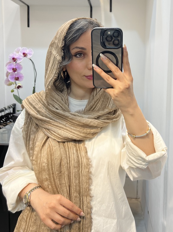شال دورریش بافت دار کرم نسکافه ای