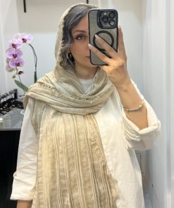 شال دورریش بافت دار کرم روشن