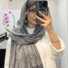 شال دورریش بافت دار طوسی