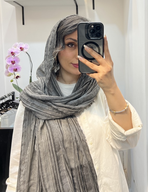 شال دورریش بافت دار طوسی